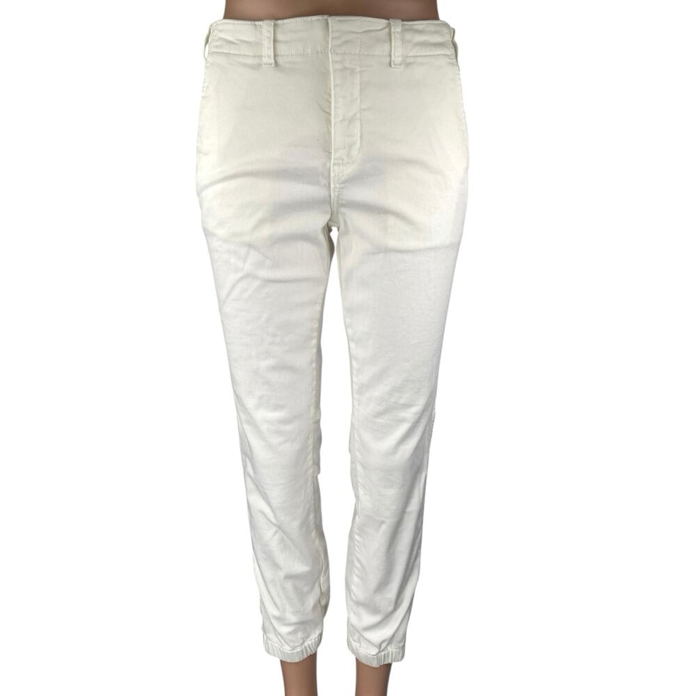 Anthropologie Women's White Mid Rise Zip Hem Jogger Tapered Trousers Pants 26